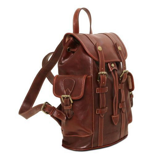 leather backpack with side pockets